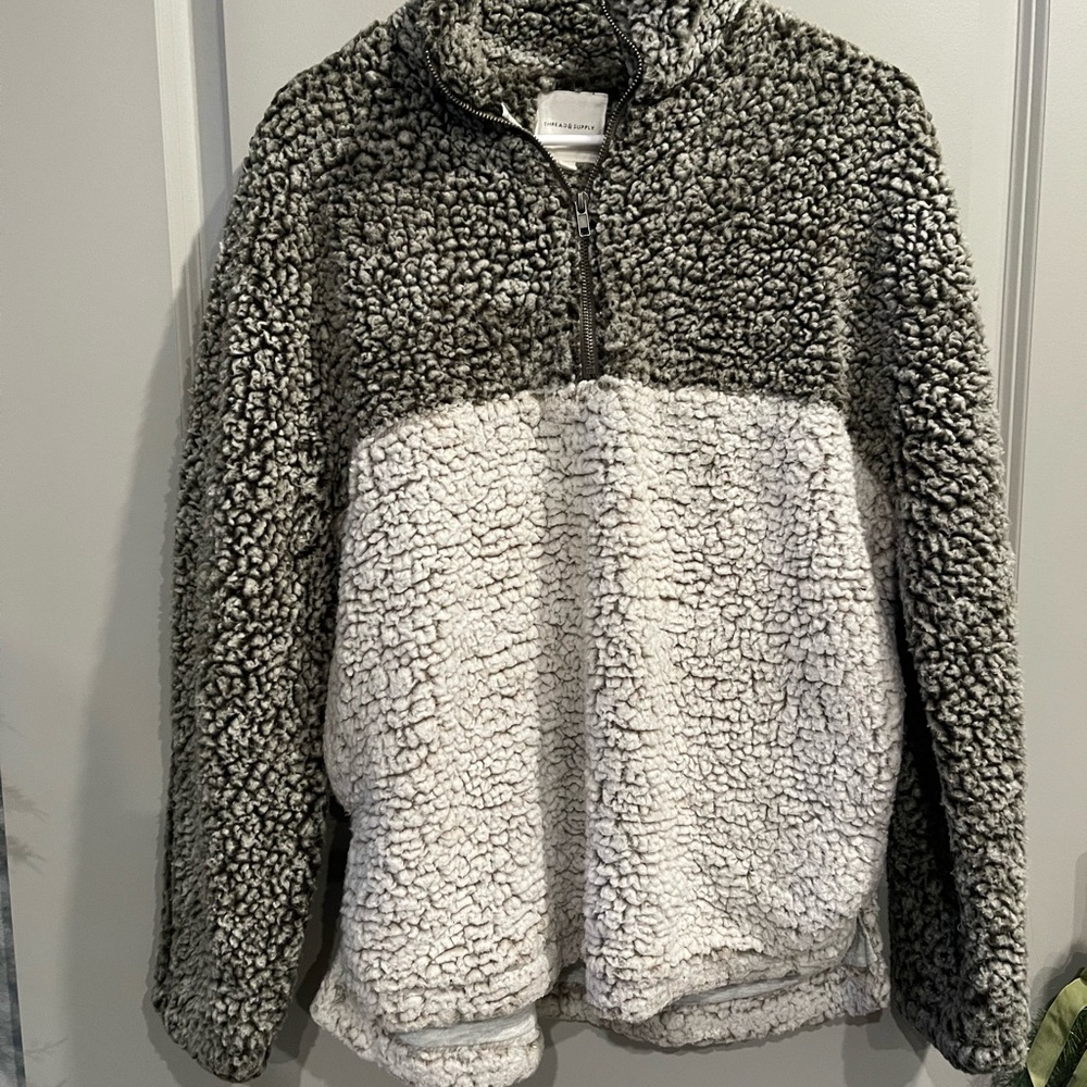 Thread & Supply Gray Sherpa Zip Pullover